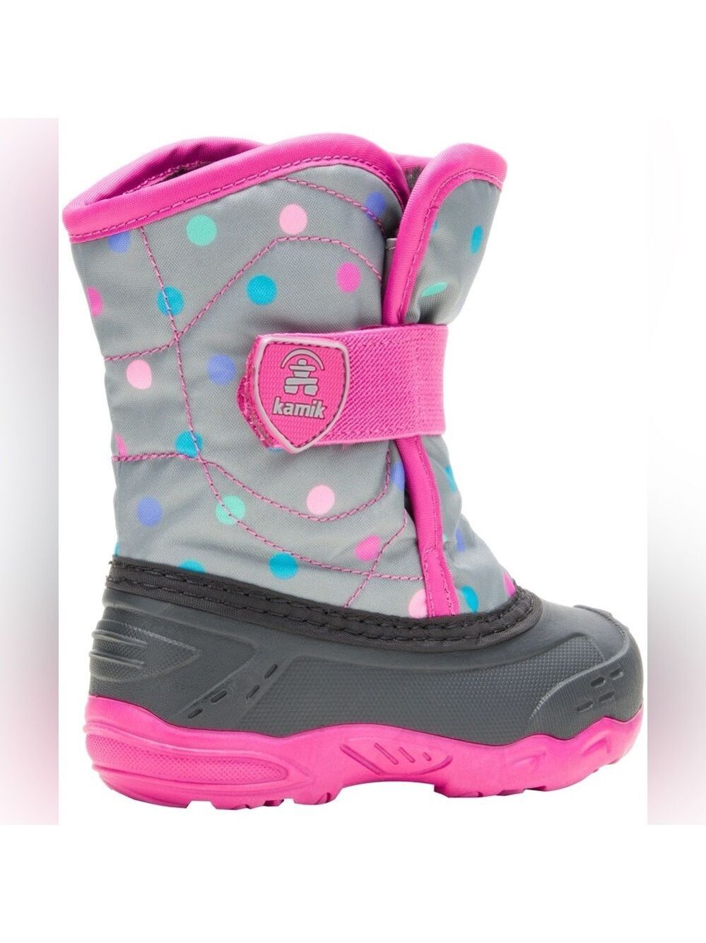 Size 8 Toddler Kamik Kids' Pink and Gray Polka Dot Boots